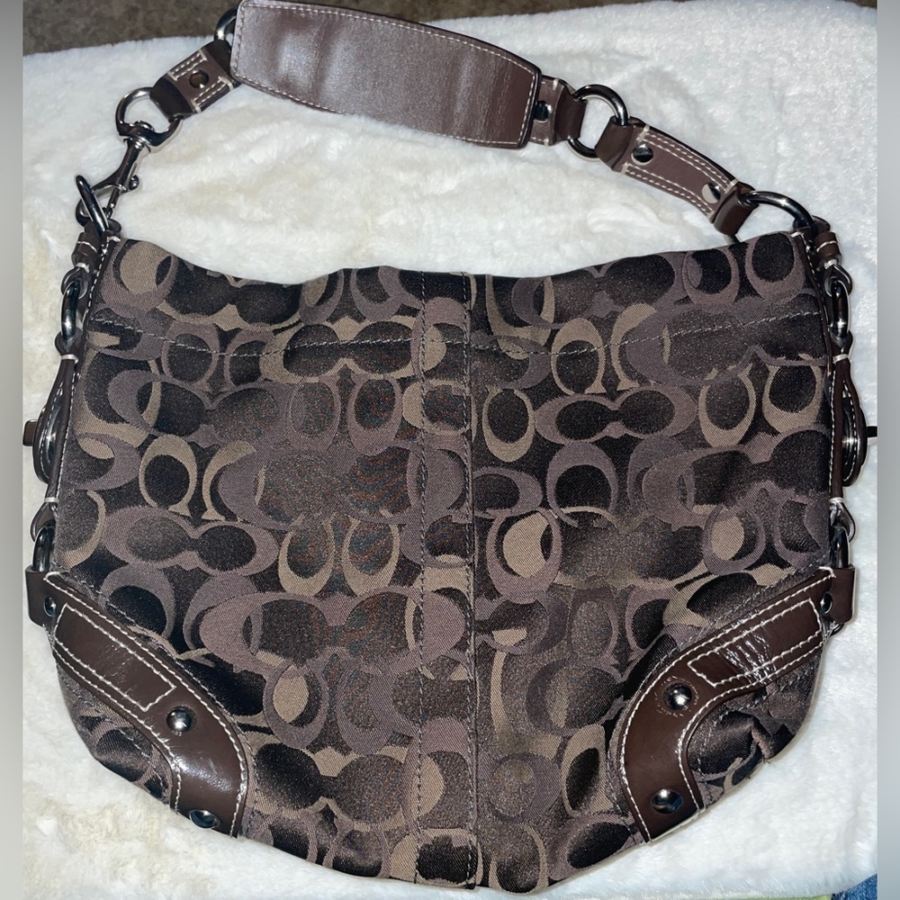 COACH Dark Brown Signature Hobo Euc